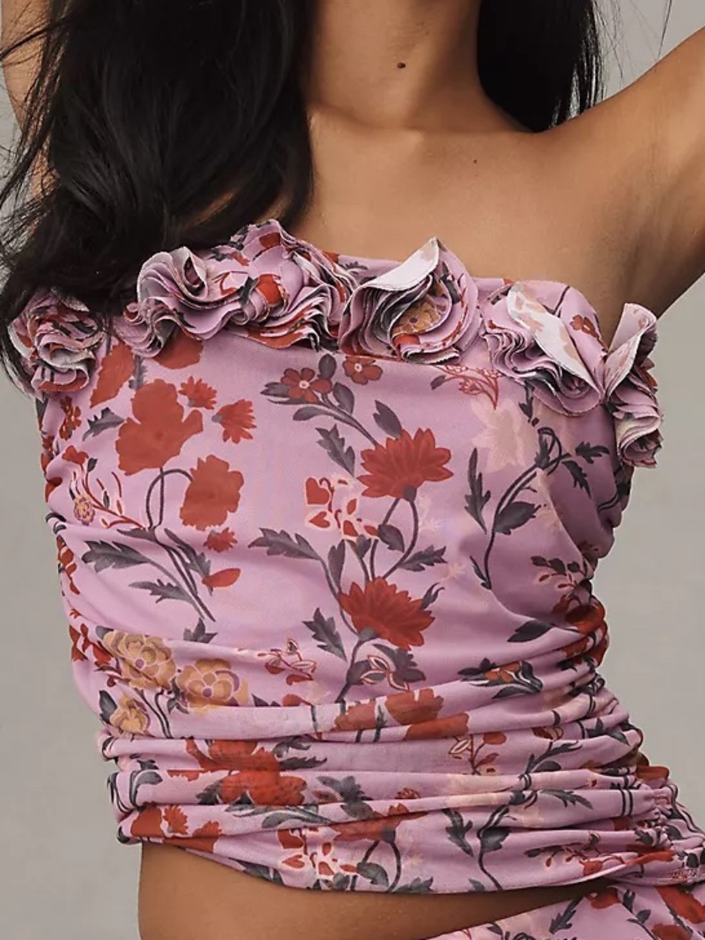 NWT Anthropologie 3D Floral Tube Top Ruched Sides Party Summer Preppy XL Boho